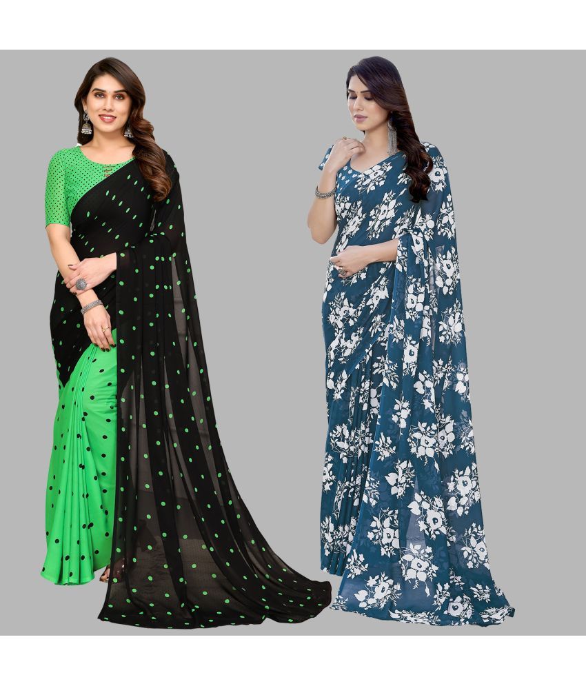     			Kashvi Sarees Georgette Printed Saree With Blouse Piece - Multicolor ( Pack of 2 )