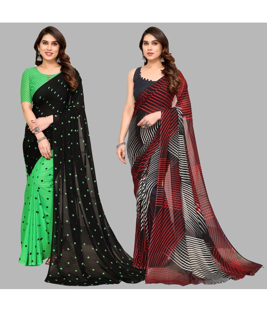     			Kashvi Sarees Georgette Printed Saree With Blouse Piece - Multicolor ( Pack of 2 )