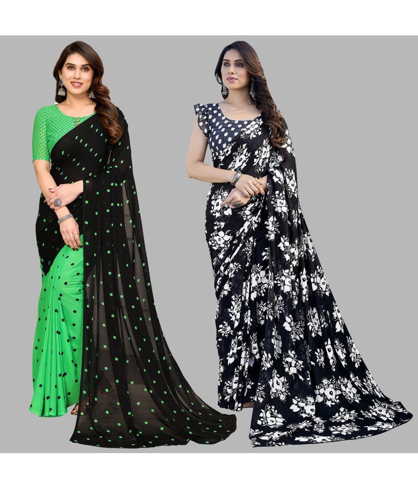     			Kashvi Sarees Georgette Printed Saree With Blouse Piece - Multicolor ( Pack of 2 )