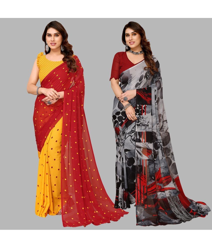     			Kashvi Sarees Georgette Printed Saree With Blouse Piece - Multicolor ( Pack of 2 )