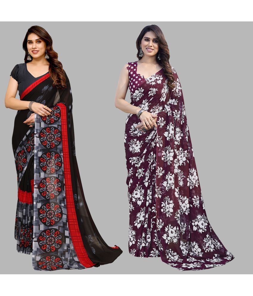     			Kashvi Sarees Georgette Printed Saree With Blouse Piece - Multicolor ( Pack of 2 )