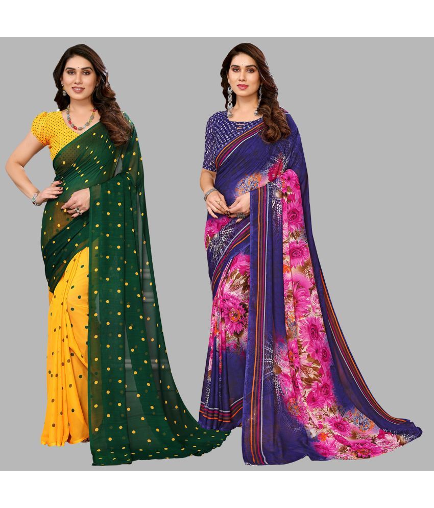     			Kashvi Sarees Georgette Printed Saree With Blouse Piece - Multicolor ( Pack of 2 )