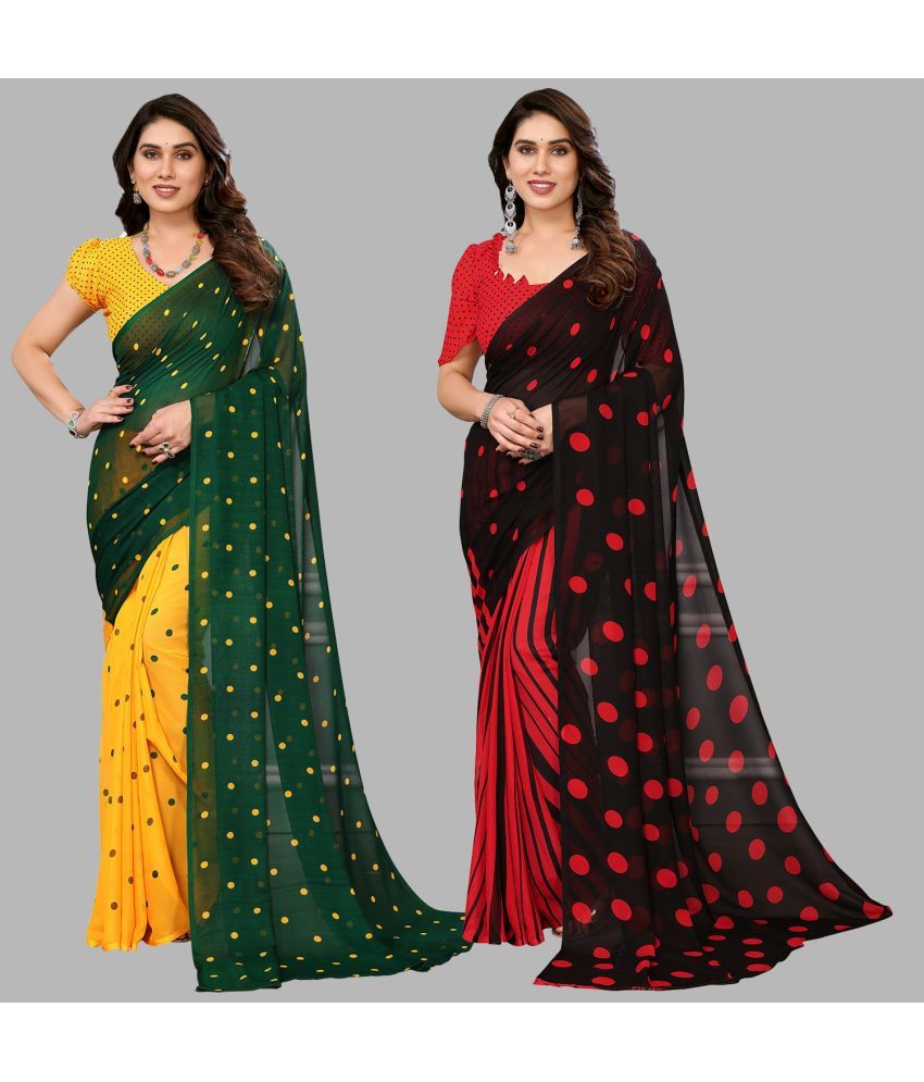     			Kashvi Sarees Georgette Printed Saree With Blouse Piece - Multicolor ( Pack of 2 )