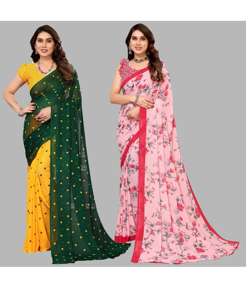     			Kashvi Sarees Georgette Printed Saree With Blouse Piece - Multicolor ( Pack of 2 )