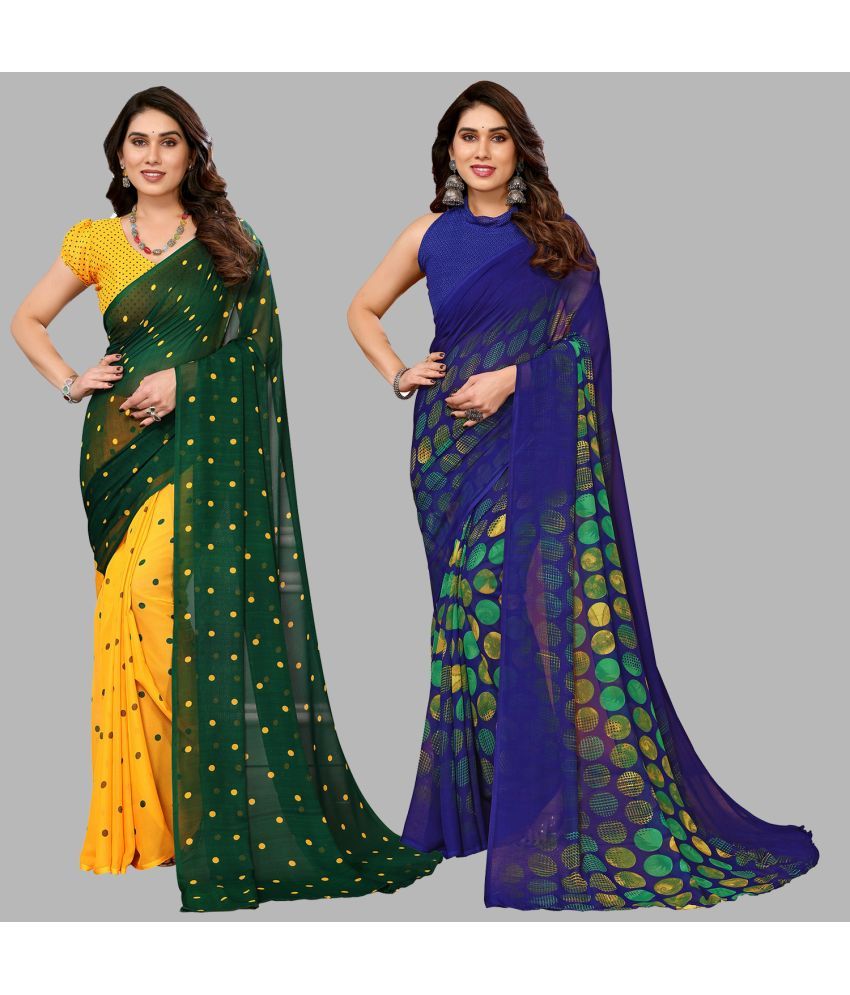     			Kashvi Sarees Georgette Printed Saree With Blouse Piece - Multicolor ( Pack of 2 )