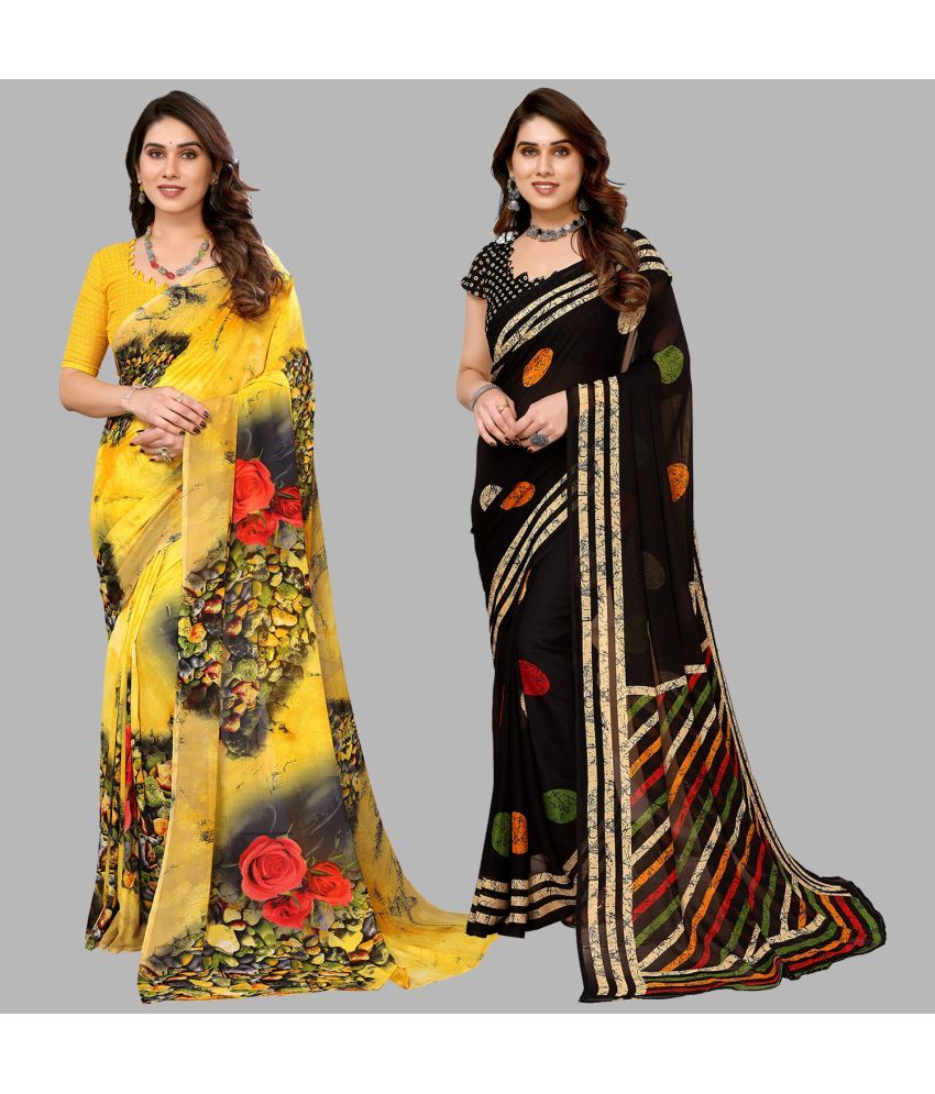     			Kashvi Sarees Georgette Printed Saree With Blouse Piece - Multicolor ( Pack of 2 )