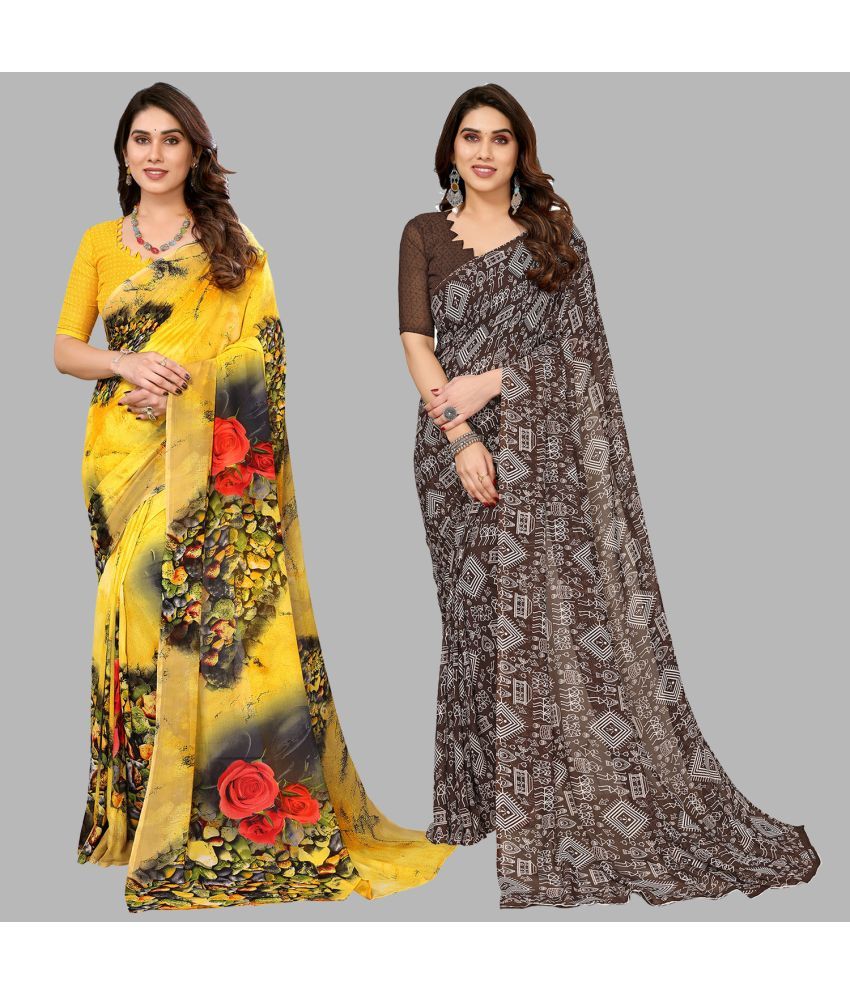     			Kashvi Sarees Georgette Printed Saree With Blouse Piece - Multicolor ( Pack of 2 )