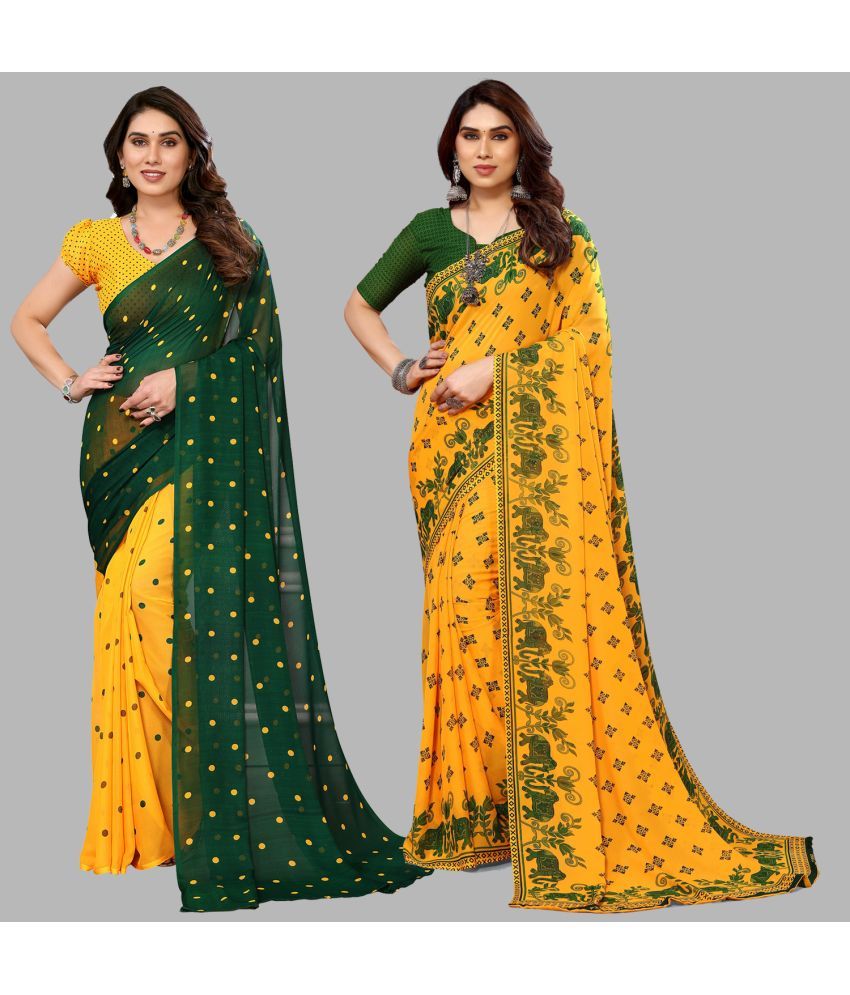     			Kashvi Sarees Georgette Printed Saree With Blouse Piece - Multicolor ( Pack of 2 )