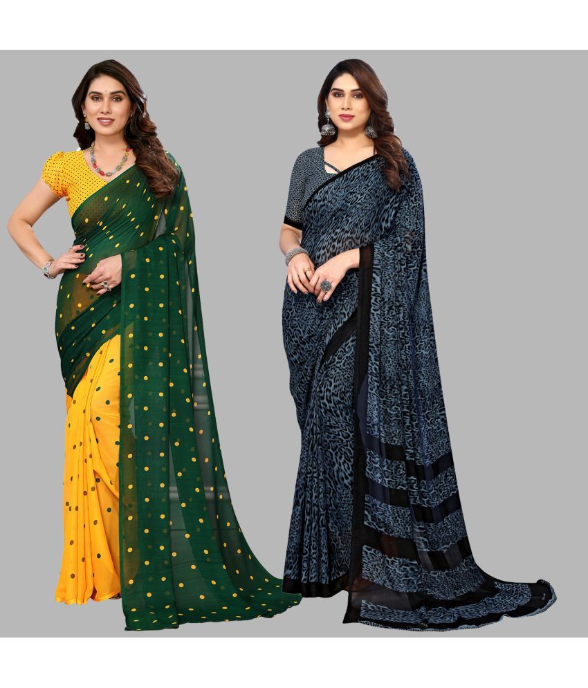     			Kashvi Sarees Georgette Printed Saree With Blouse Piece - Multicolor ( Pack of 2 )