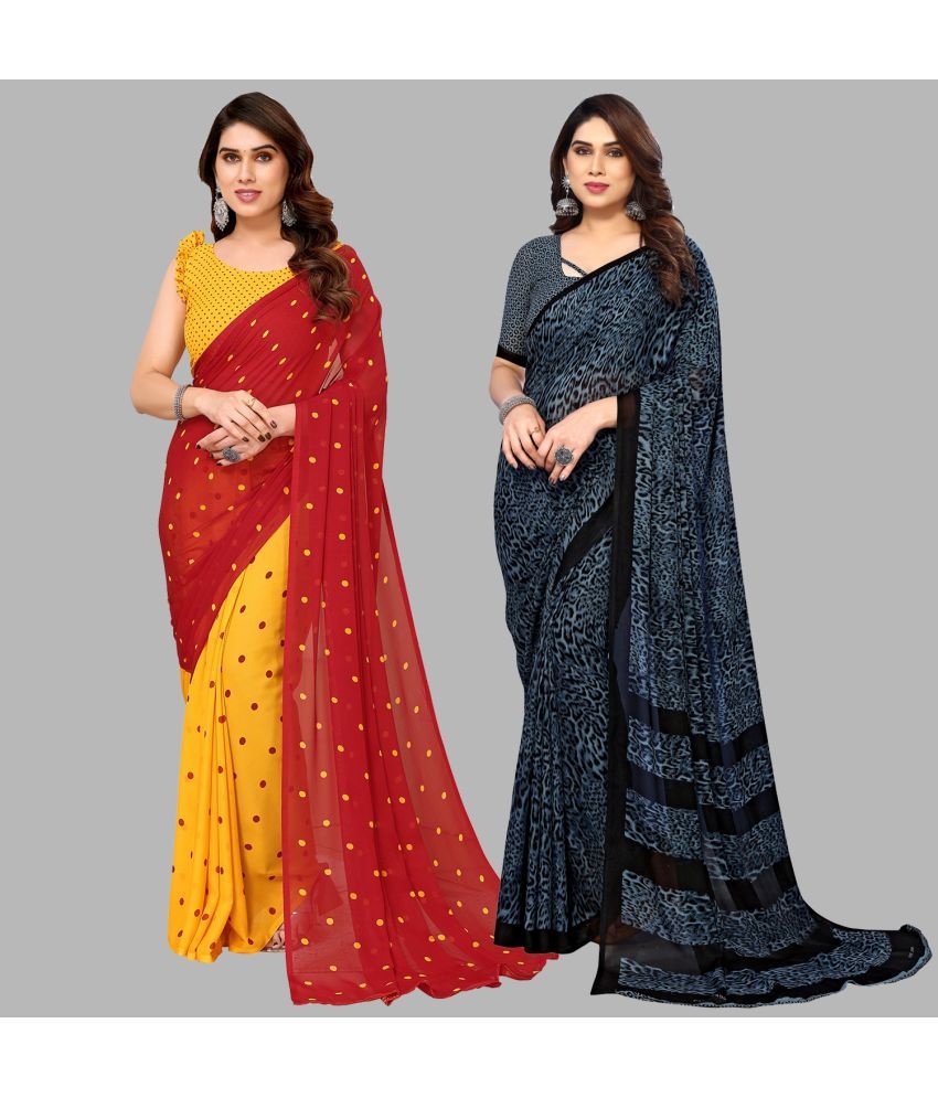     			Kashvi Sarees Georgette Printed Saree With Blouse Piece - Multicolor ( Pack of 2 )