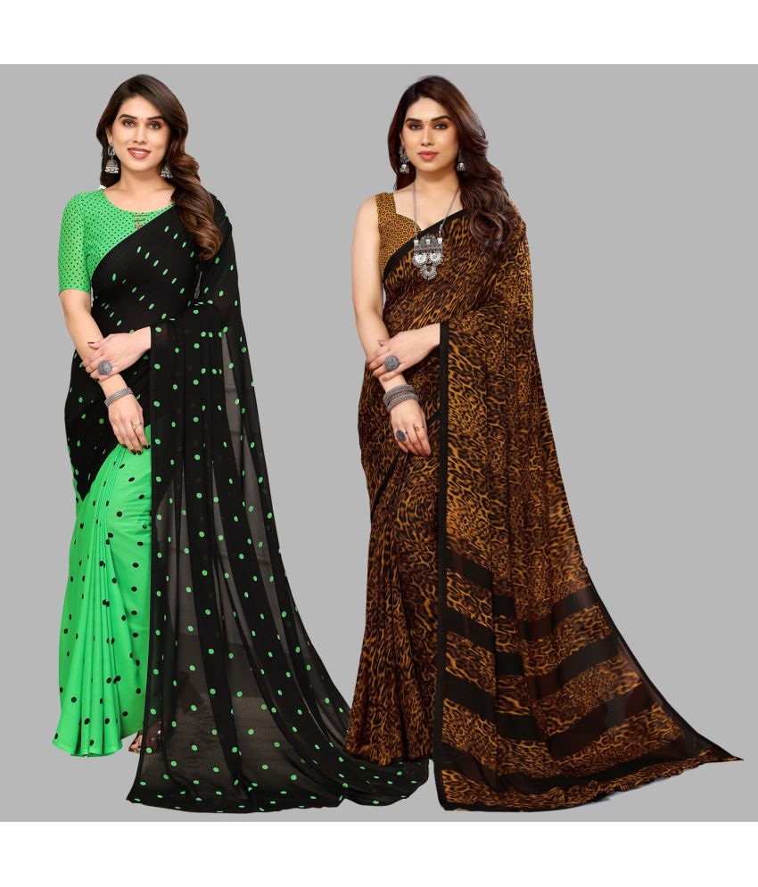     			Kashvi Sarees Georgette Printed Saree With Blouse Piece - Multicolor ( Pack of 2 )