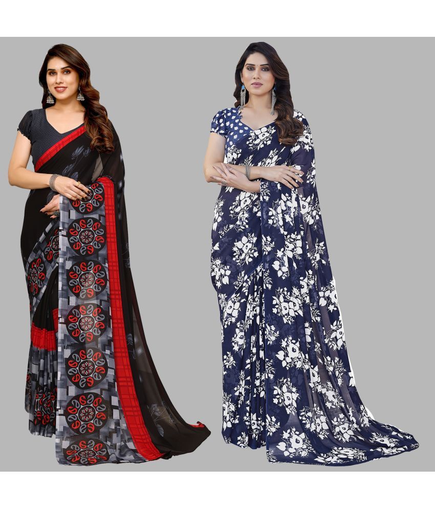     			Kashvi Sarees Georgette Printed Saree With Blouse Piece - Multicolor ( Pack of 2 )