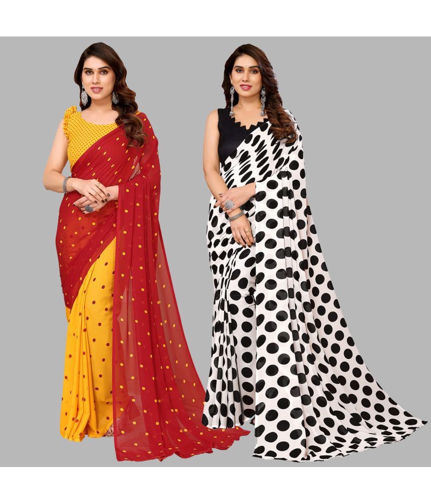     			Kashvi Sarees Georgette Printed Saree With Blouse Piece - Multicolor ( Pack of 2 )