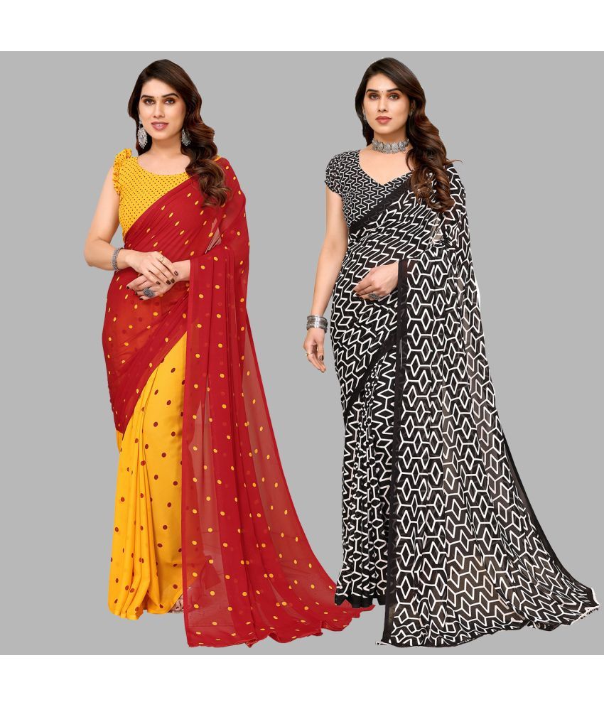     			Kashvi Sarees Georgette Printed Saree With Blouse Piece - Multicolor ( Pack of 2 )