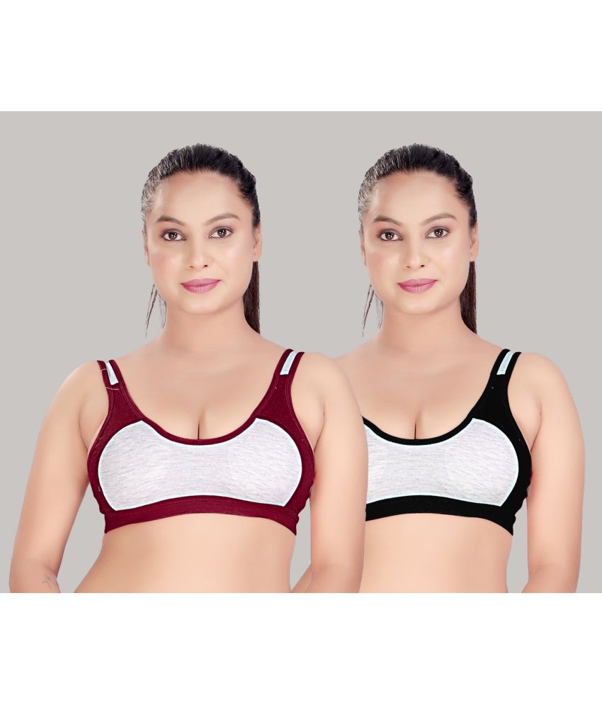     			M A FASHION Multicolor Cotton Non Padded Women's T-Shirt Bra ( Pack of 2 )