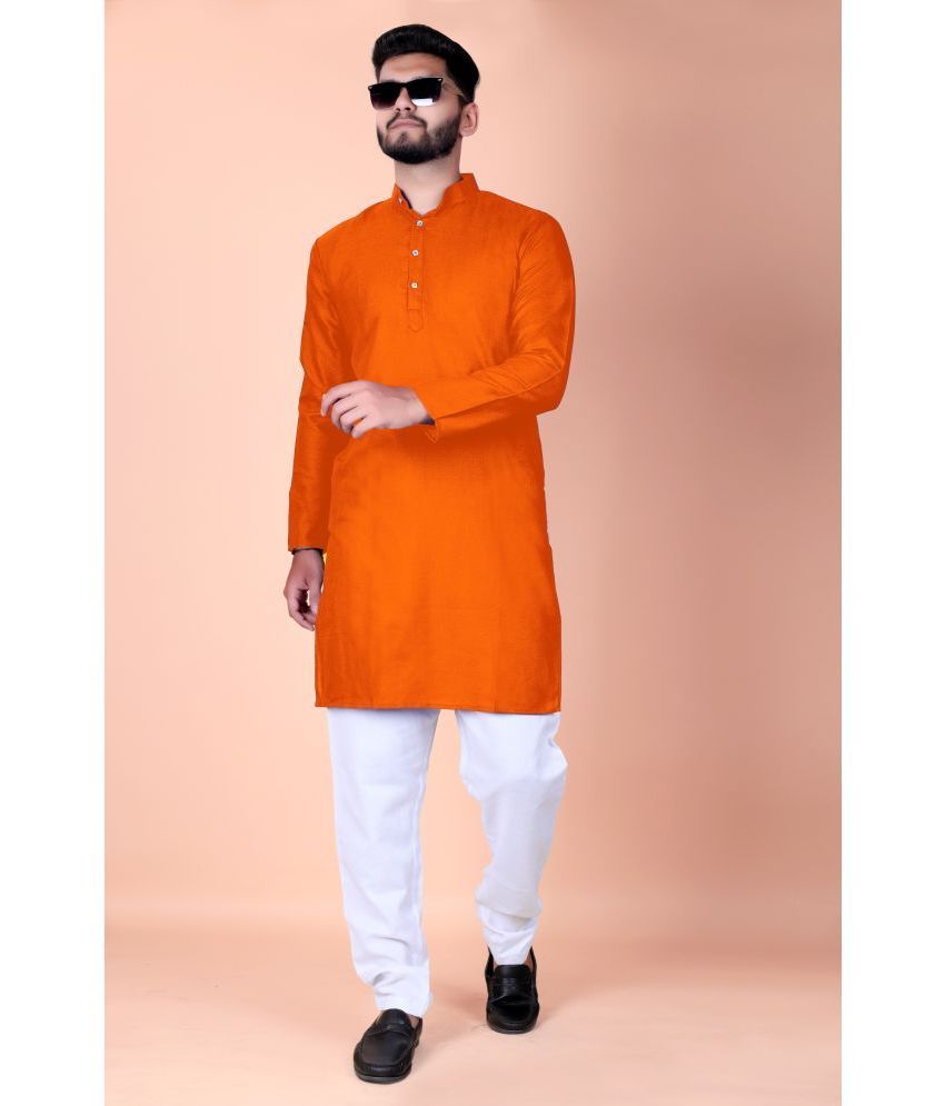     			Reyansh Orange Cotton Blend Regular Fit Men's Kurta Pyjama Set ( Pack of 1 )