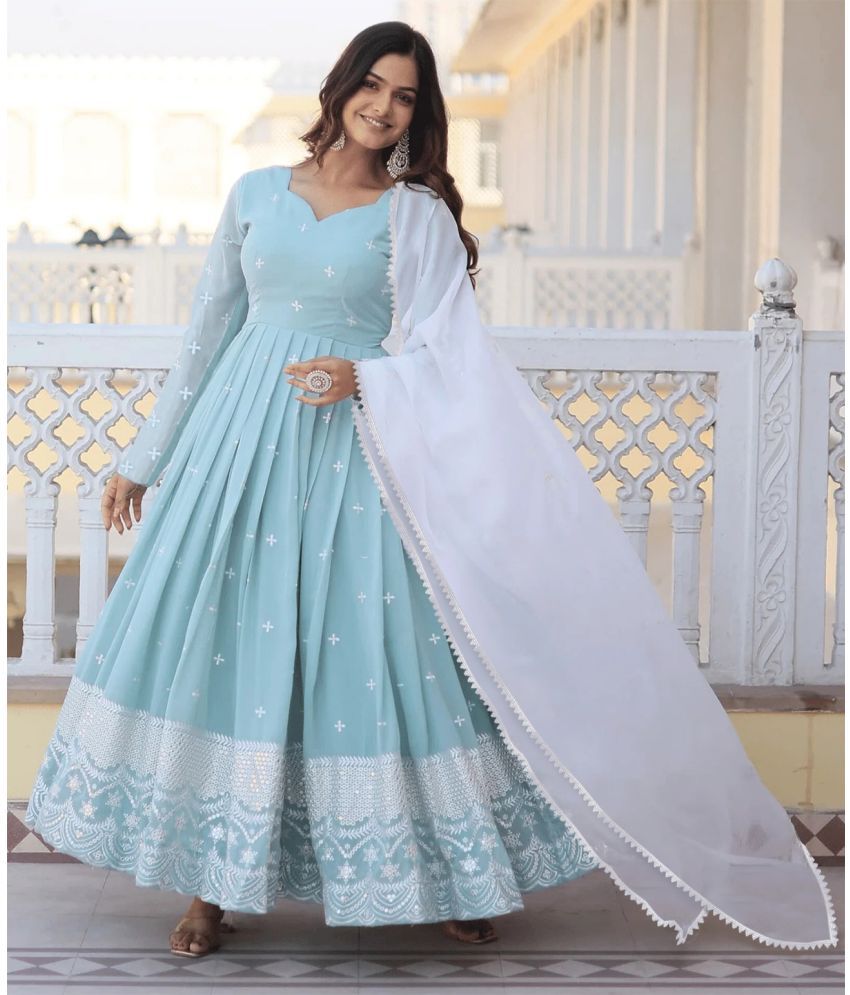     			Trijal Fab Light Blue Anarkali Georgette Women's Stitched Ethnic Gown ( Pack of 1 )