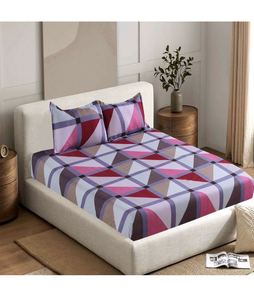     			Valtellina Cotton Geometric 1 Double Bedsheet with 2 Pillow Covers - Magenta