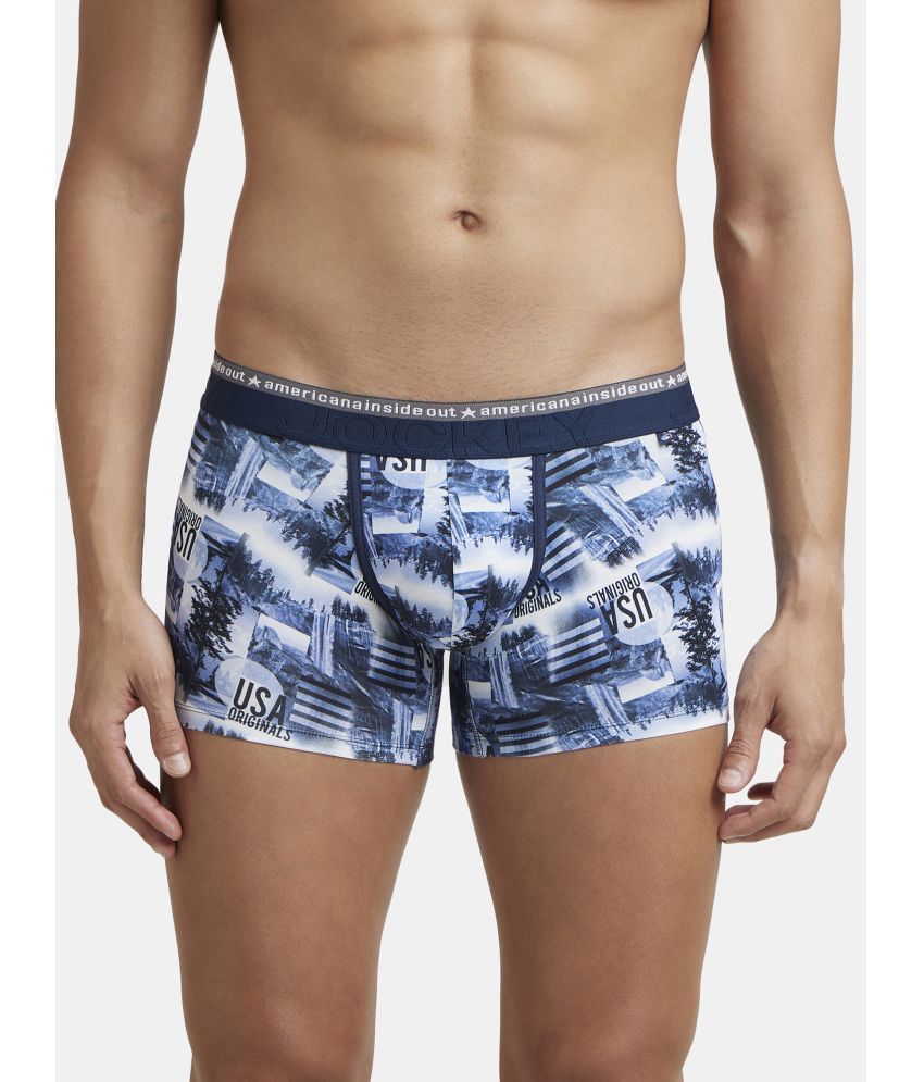     			Pack of 1 Jockey US63 Men Super Combed Cotton Elastane Printed Trunk - White & Navy