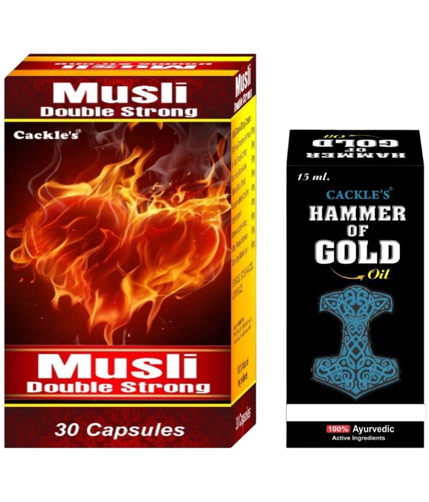     			Musli Double Strong Herbal Capsule 30 no.s & Hammer of Gold Oil 15ml Combo Pack For Men
