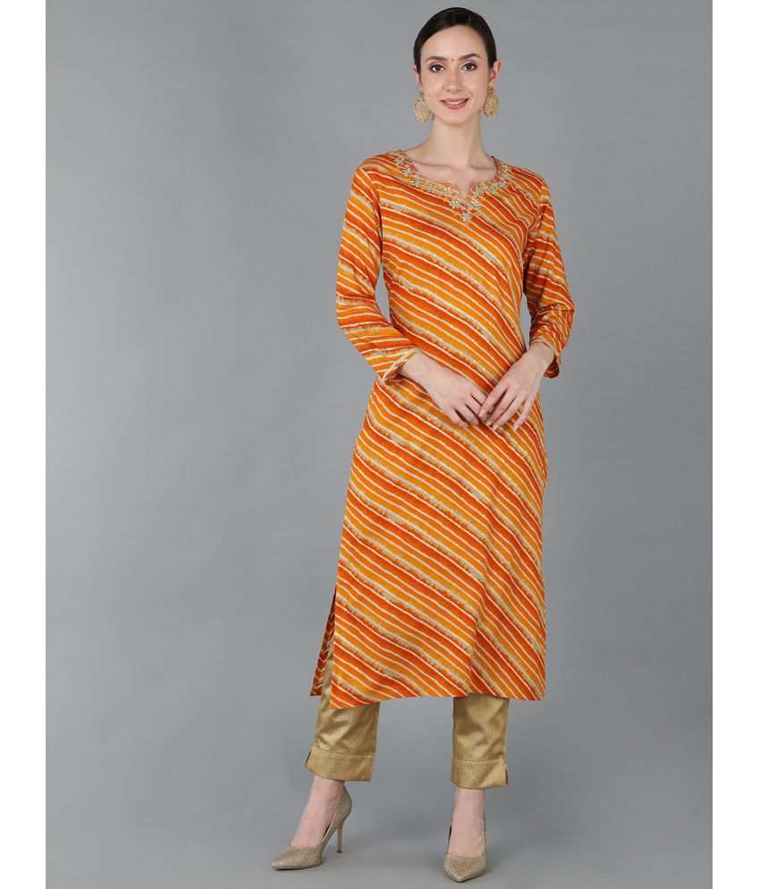     			Vaamsi Chanderi Printed Straight Women's Kurti - Orange ( Pack of 1 )