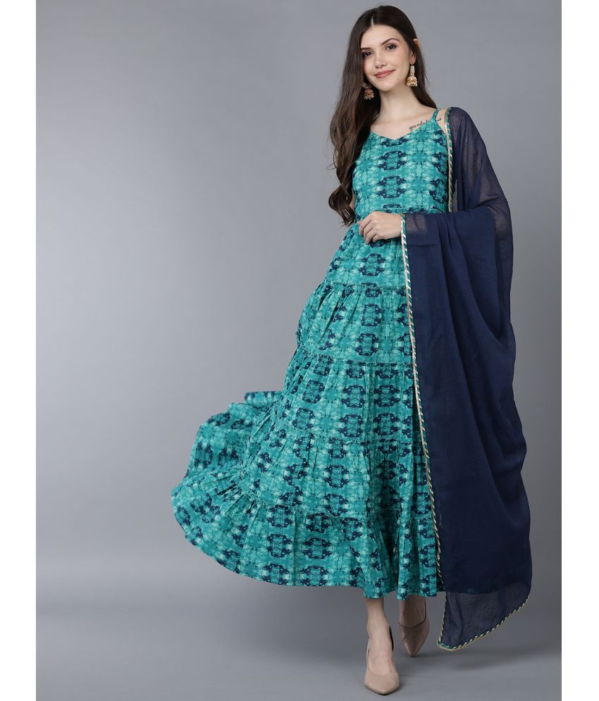     			Vaamsi Chiffon Printed Anarkali Women's Kurti - Teal ( Pack of 1 )