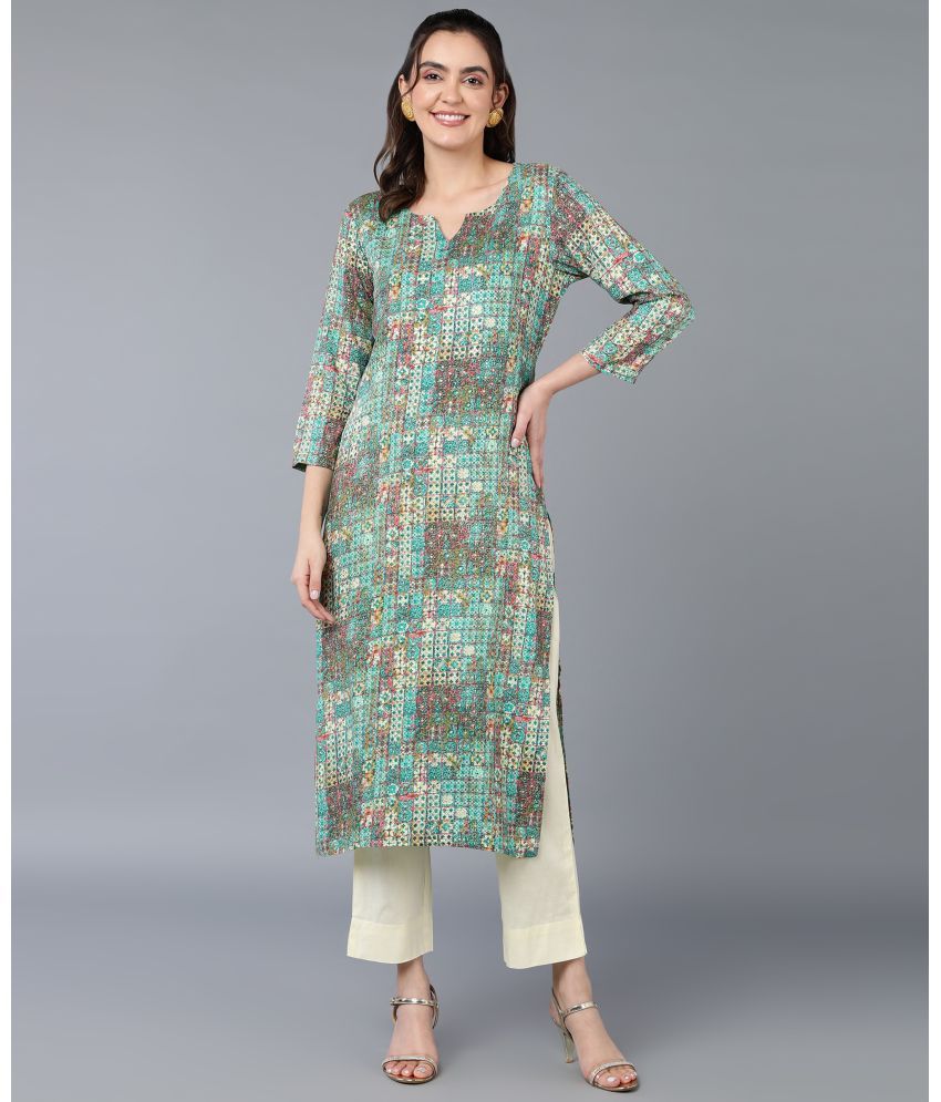     			Vaamsi Cotton Blend Printed Straight Women's Kurti - Turquoise ( Pack of 1 )