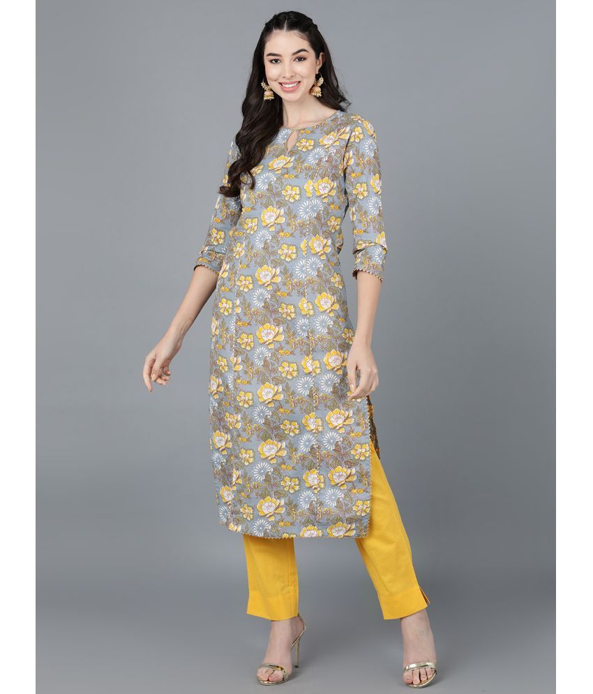     			Vaamsi Cotton Blend Printed Straight Women's Kurti - Grey ( Pack of 1 )