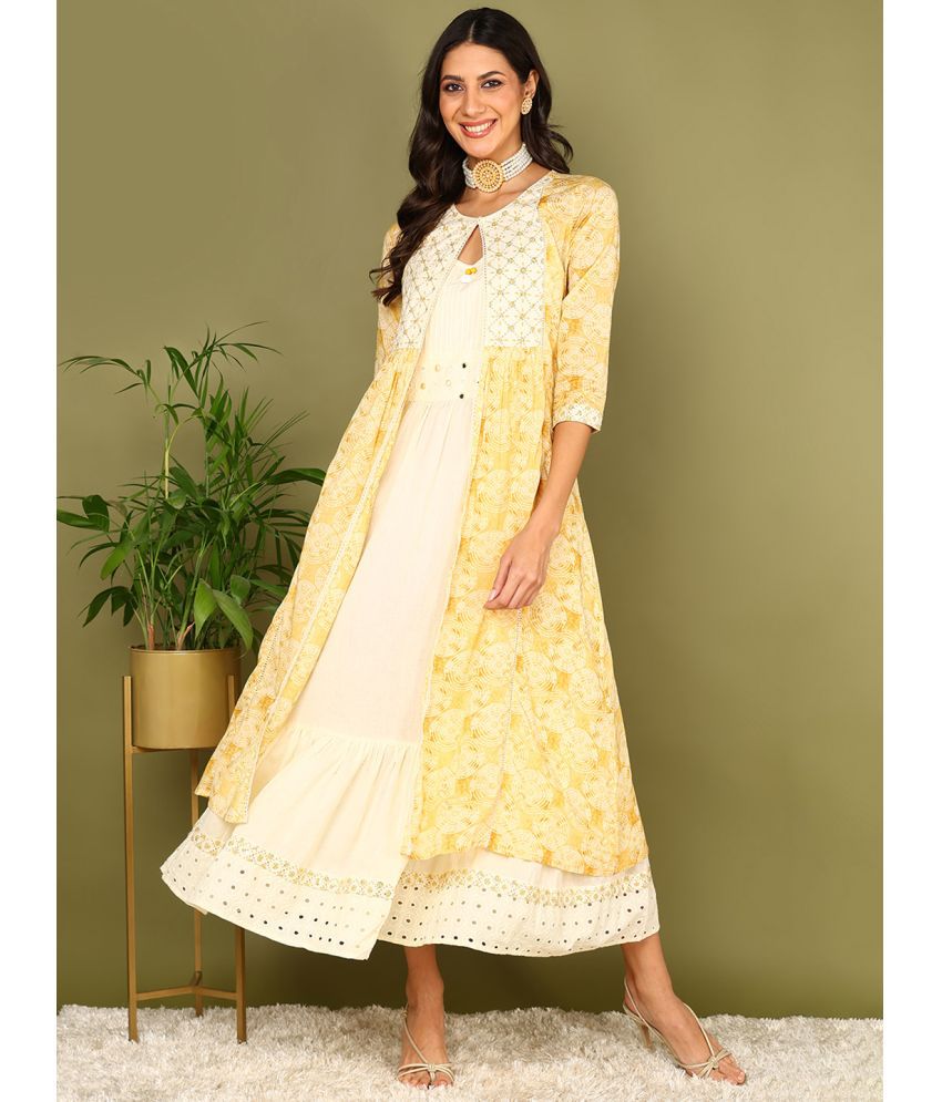     			Vaamsi Cotton Embroidered A-line Women's Kurti - Yellow ( Pack of 1 )