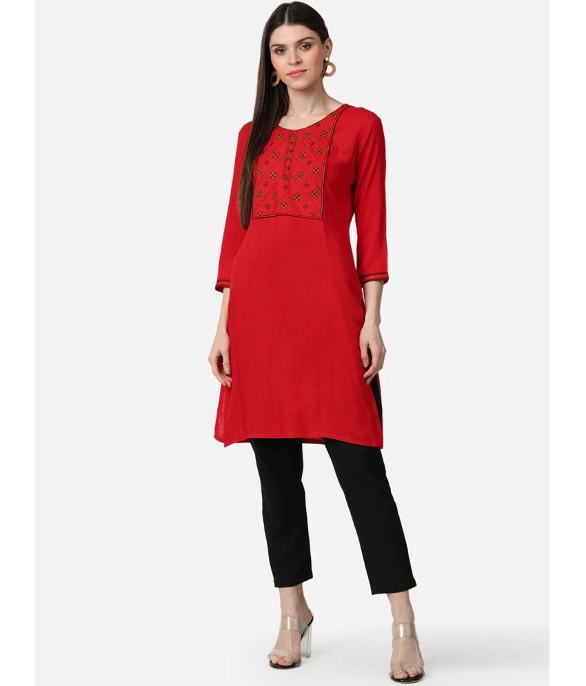     			Vaamsi Cotton Embroidered Straight Women's Kurti - Red ( Pack of 1 )