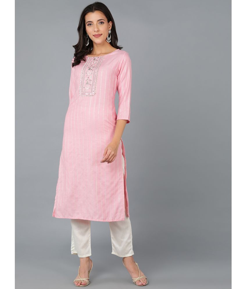    			Vaamsi Cotton Embroidered Straight Women's Kurti - Pink ( Pack of 1 )