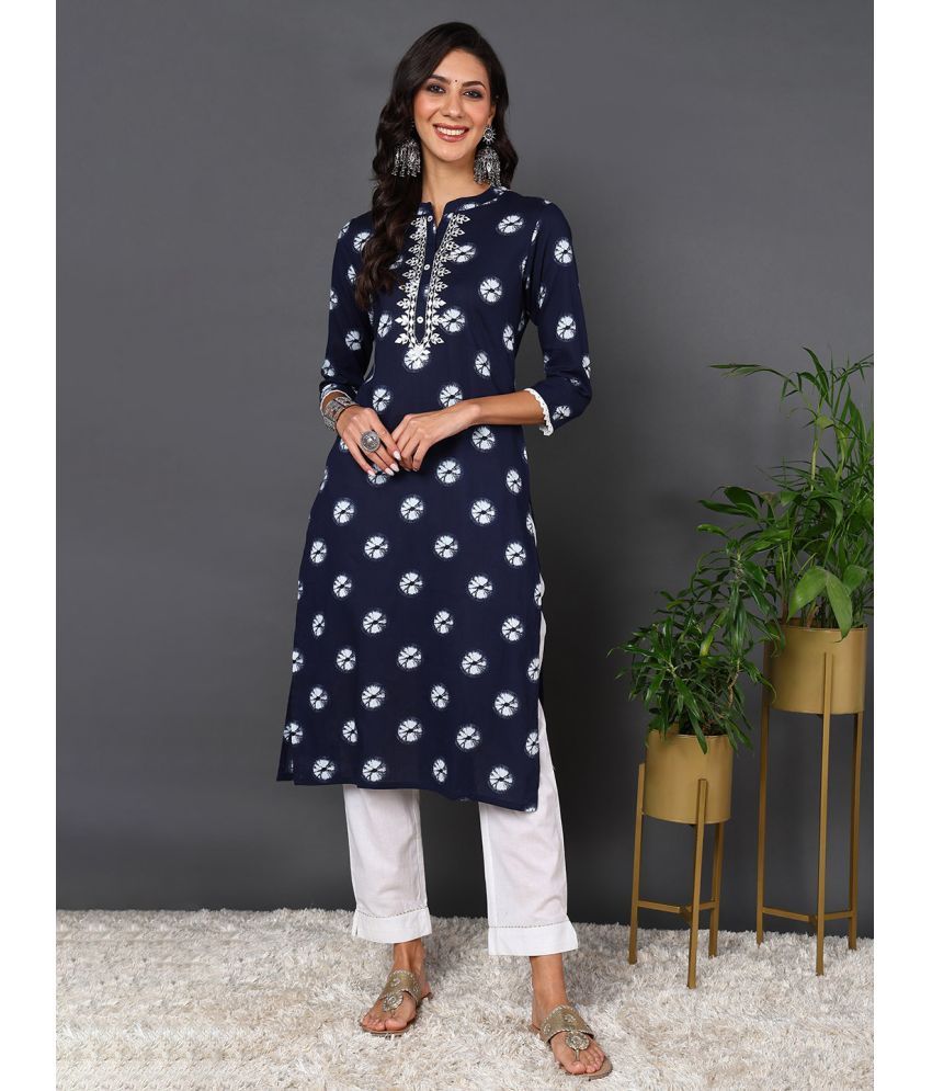     			Vaamsi Cotton Embroidered Straight Women's Kurti - Blue ( Pack of 1 )