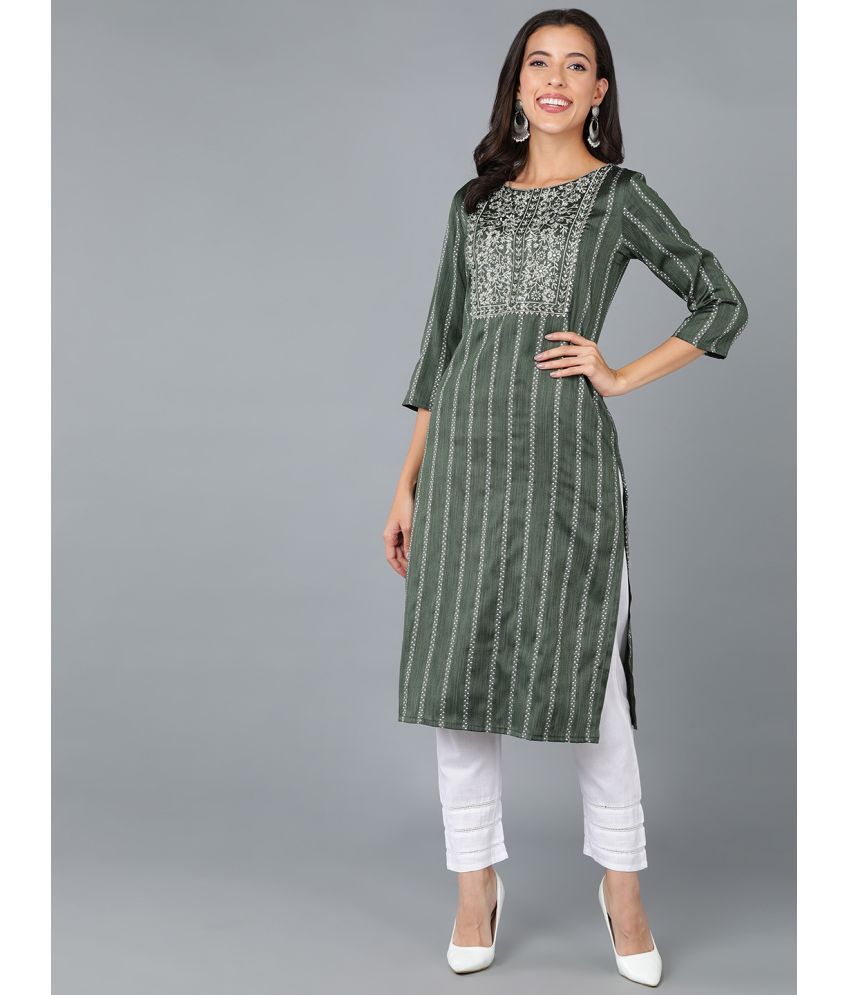     			Vaamsi Cotton Embroidered Straight Women's Kurti - Green ( Pack of 1 )