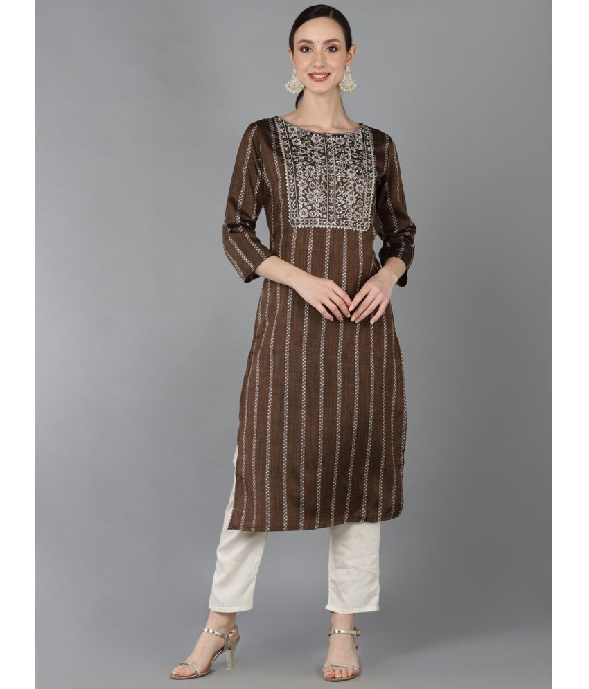     			Vaamsi Cotton Embroidered Straight Women's Kurti - Brown ( Pack of 1 )