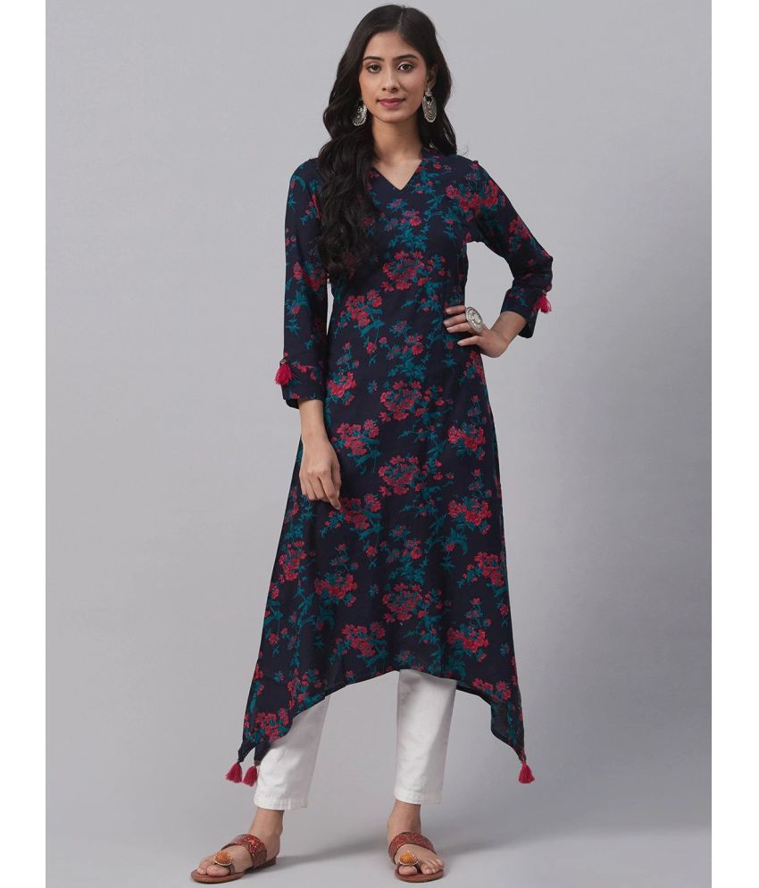     			Vaamsi Cotton Printed A-line Women's Kurti - Navy Blue ( Pack of 1 )