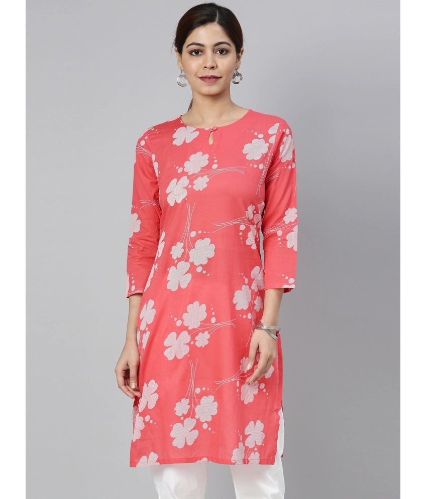     			Vaamsi Cotton Printed Straight Women's Kurti - Pink ( Pack of 1 )