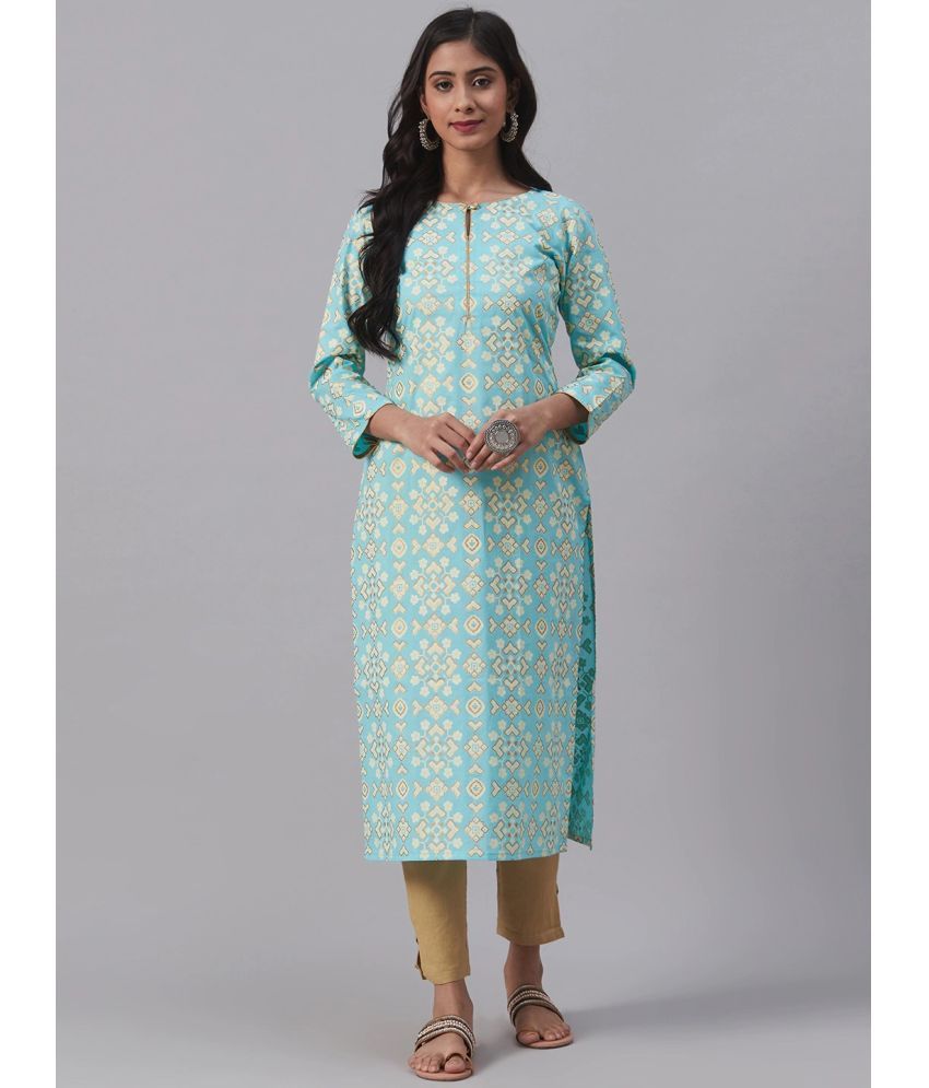     			Vaamsi Cotton Printed Straight Women's Kurti - Blue ( Pack of 1 )