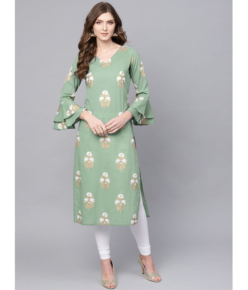     			Vaamsi Cotton Printed Straight Women's Kurti - Green ( Pack of 1 )