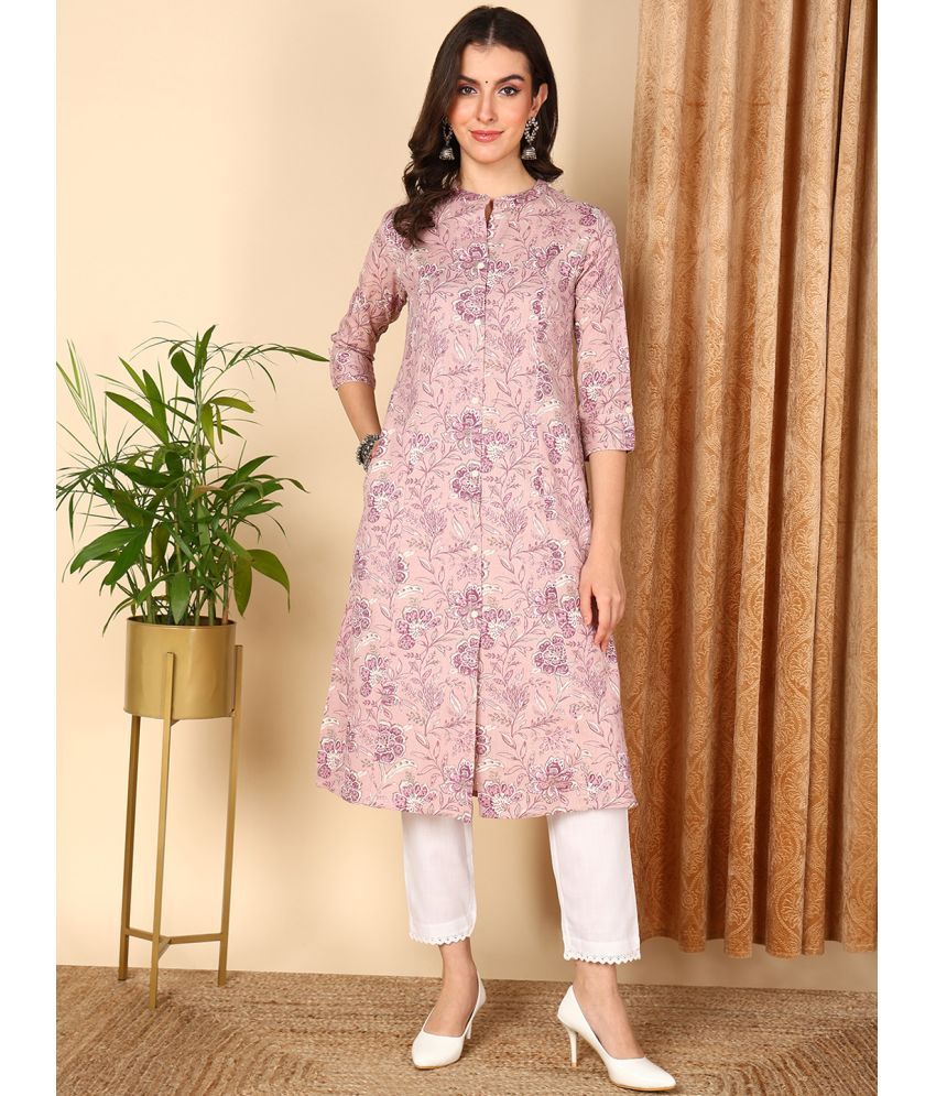     			Vaamsi Cotton Printed Straight Women's Kurti - Mauve ( Pack of 1 )