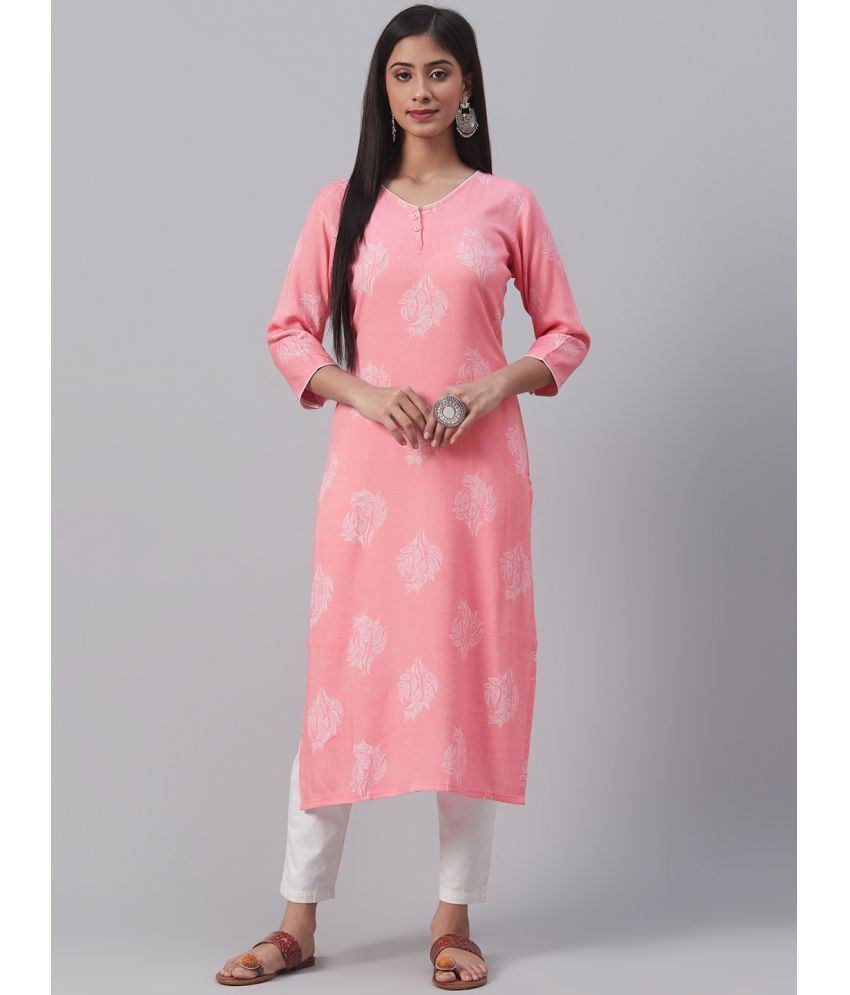     			Vaamsi Cotton Printed Straight Women's Kurti - Pink ( Pack of 1 )