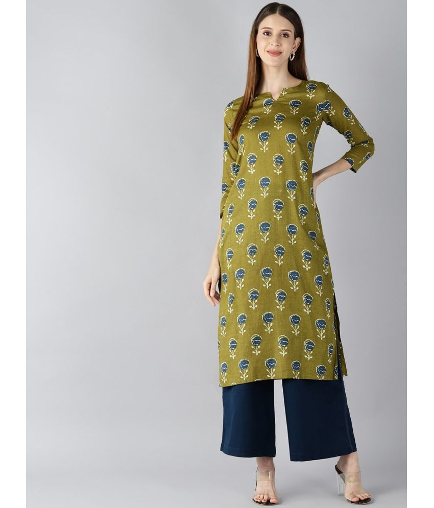     			Vaamsi Cotton Printed Straight Women's Kurti - Olive ( Pack of 1 )