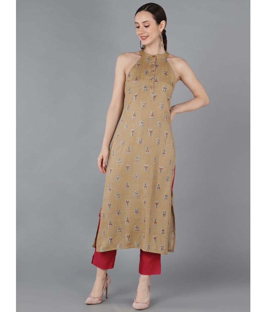     			Vaamsi Cotton Printed Straight Women's Kurti - Beige ( Pack of 1 )