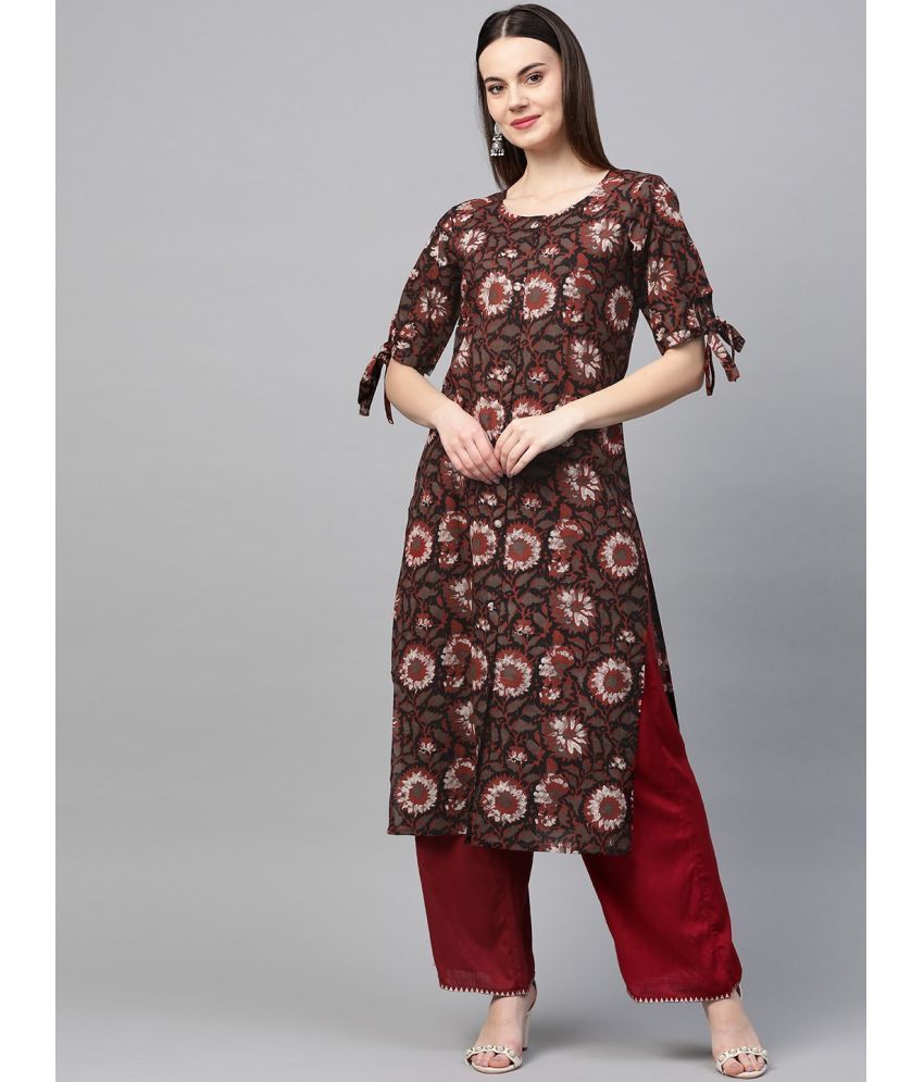     			Vaamsi Cotton Printed Straight Women's Kurti - Brown ( Pack of 1 )