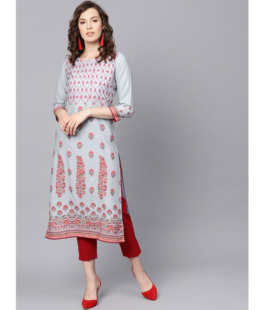     			Vaamsi Crepe Printed Straight Women's Kurti - Grey ( Pack of 1 )