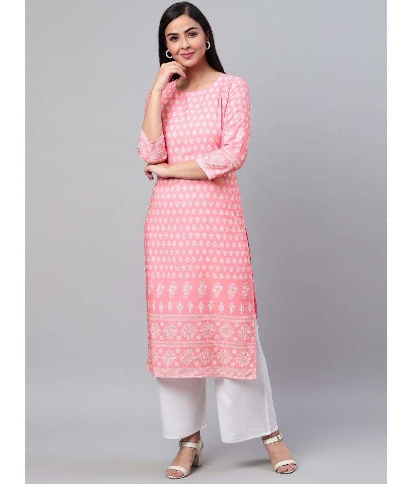     			Vaamsi Crepe Printed Straight Women's Kurti - Pink ( Pack of 1 )