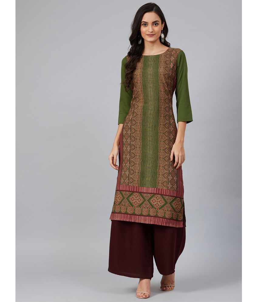     			Vaamsi Crepe Printed Straight Women's Kurti - Green ( Pack of 1 )