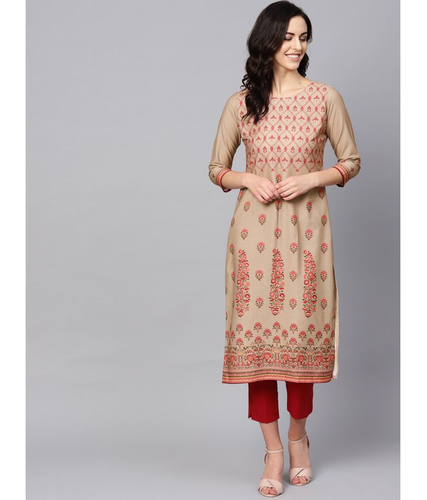     			Vaamsi Crepe Printed Straight Women's Kurti - Beige ( Pack of 1 )