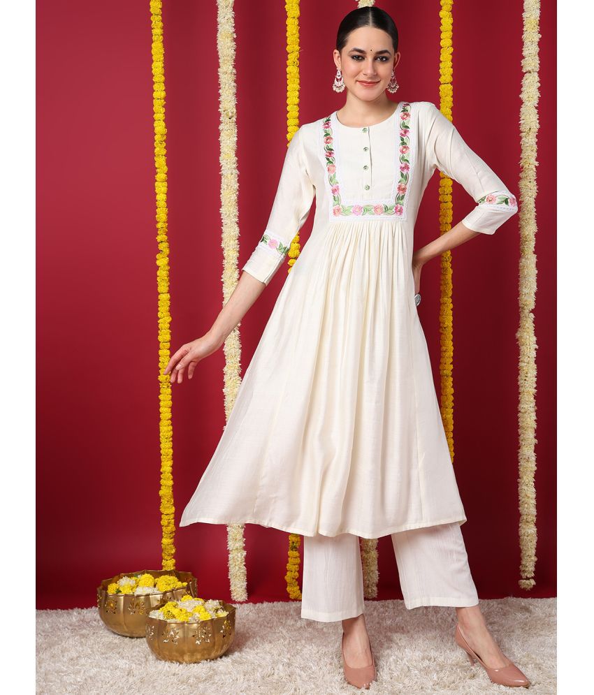     			Vaamsi Silk Blend Embroidered Anarkali Women's Kurti - Off White ( Pack of 1 )