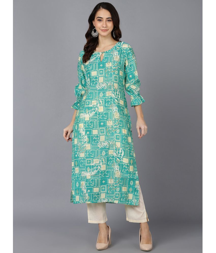     			Vaamsi Silk Printed Straight Women's Kurti - Turquoise ( Pack of 1 )