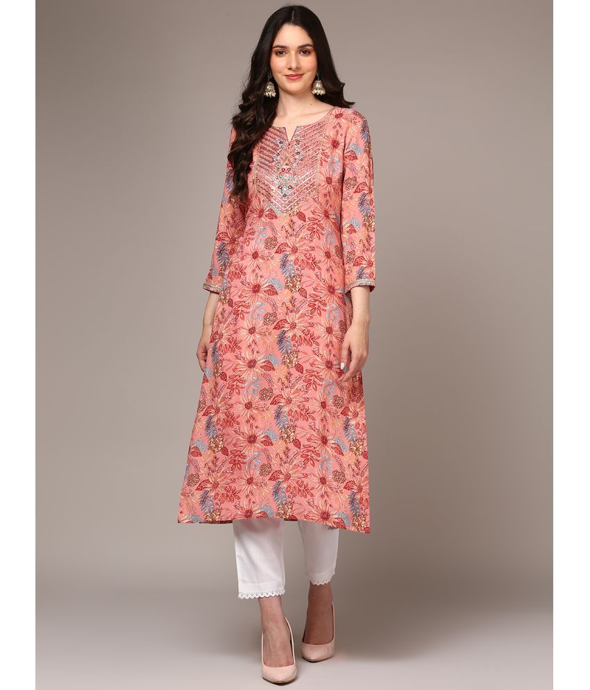     			Vaamsi Viscose Embroidered Straight Women's Kurti - Pink ( Pack of 1 )